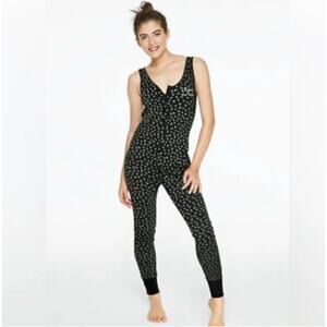 VS Pink Large Black Sleeveless Pajama Floral One Piece Sleepwear Sz L, NWOT
